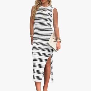 Black and white striped midi Tank Dress